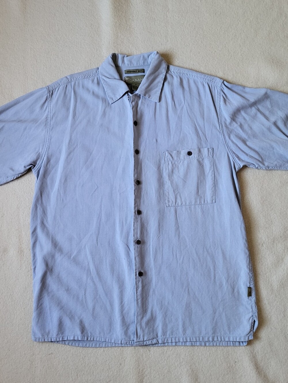 100% Silk Blue Short Sleeve Button Front Men's Size Medium